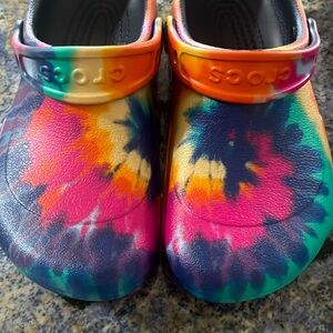 Brand new never worn rainbow vibe tribe crocs